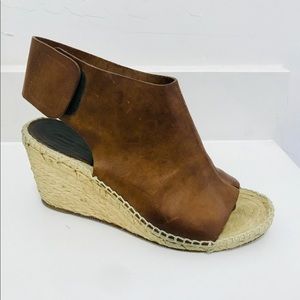 Celine khaki leather open toe espadrille wedge